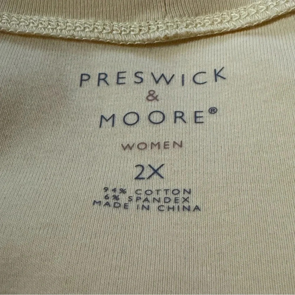 Preswick & Moore 2X Shirt Top Yellow Solid Short Sleeve Scoop Neck Cotton Knit - Picture 5 of 7